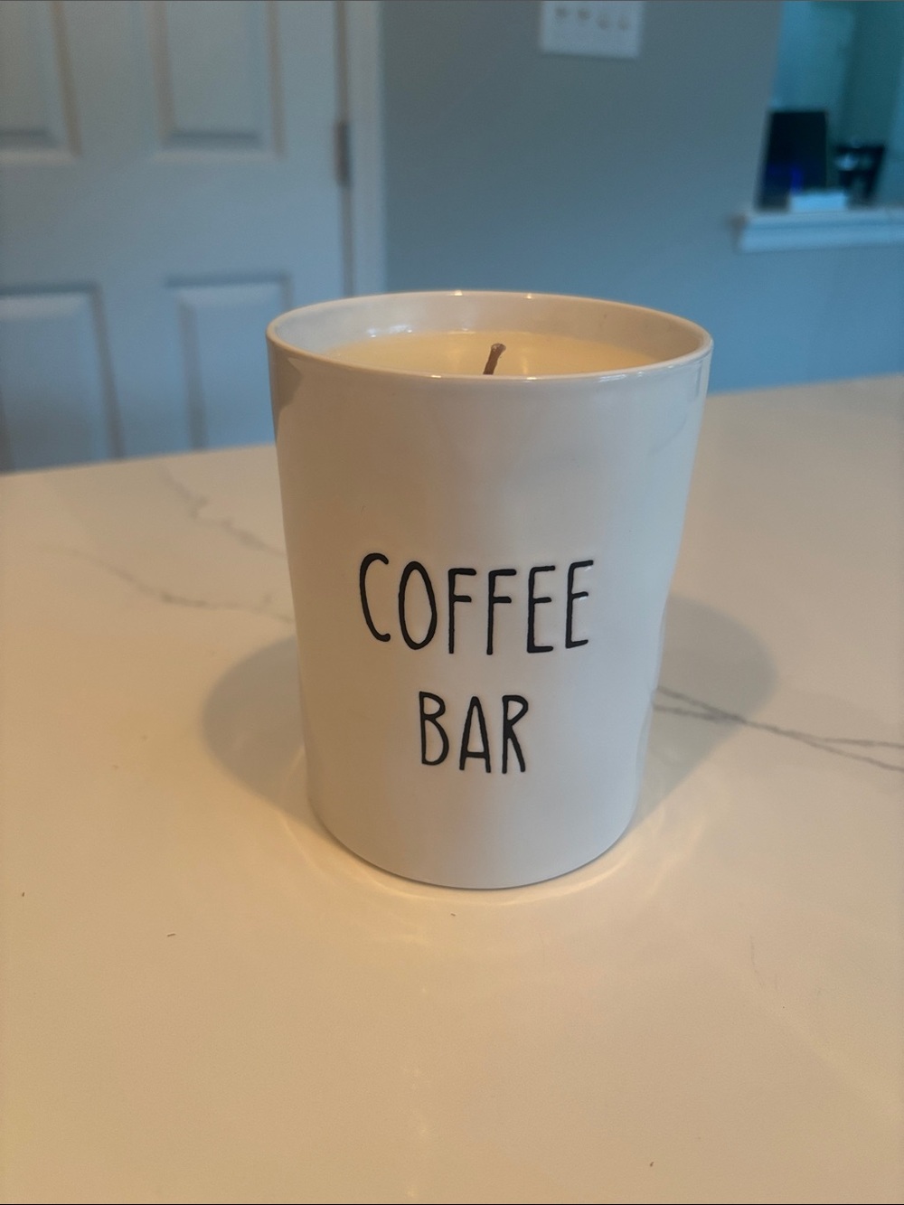 White "Coffee Bar" Ceramic Candle Holder